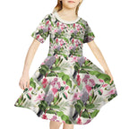 Aussie Pink Cockatoo Flowers Seamless Pattern Kid Short Sleeve Dress - Aussie Hoodie