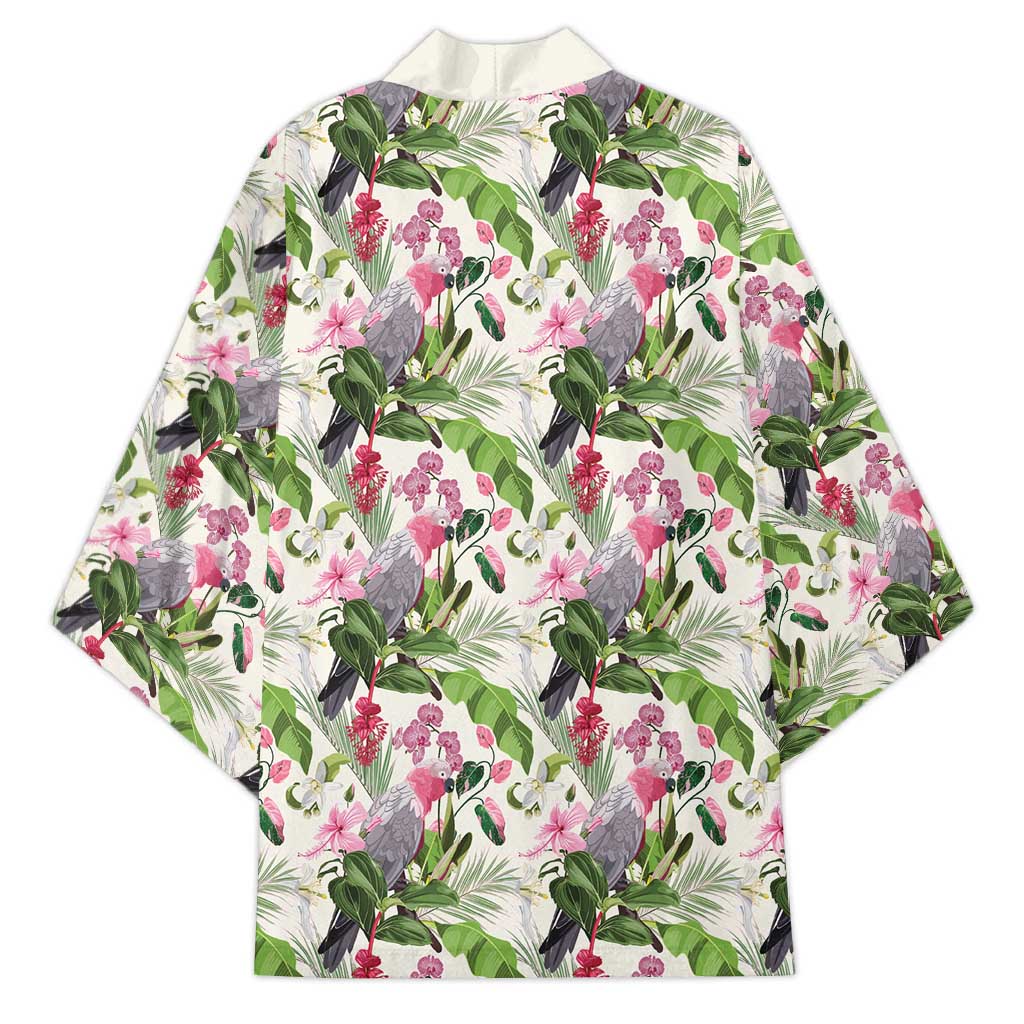 Aussie Pink Cockatoo Flowers Seamless Pattern Kimono - Aussie Hoodie