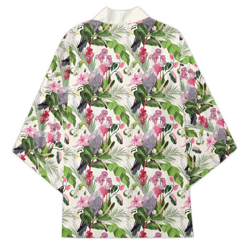 Aussie Pink Cockatoo Flowers Seamless Pattern Kimono - Aussie Hoodie