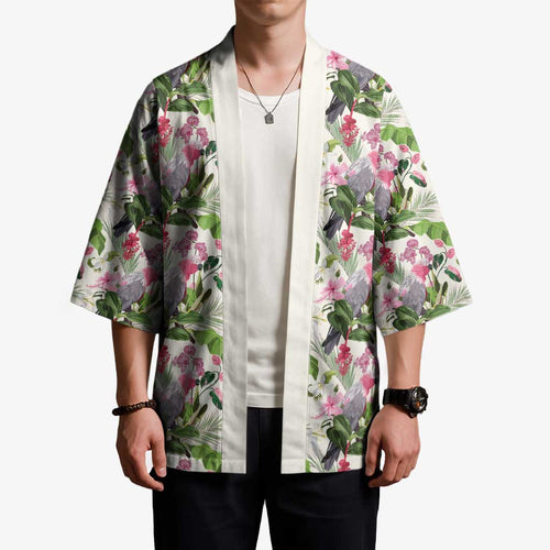 Aussie Pink Cockatoo Flowers Seamless Pattern Kimono - Aussie Hoodie