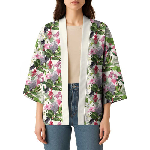 Aussie Pink Cockatoo Flowers Seamless Pattern Kimono - Aussie Hoodie