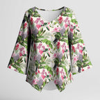 Aussie Pink Cockatoo Flowers Seamless Pattern Kimono Sleeve Blouse - Aussie Hoodie