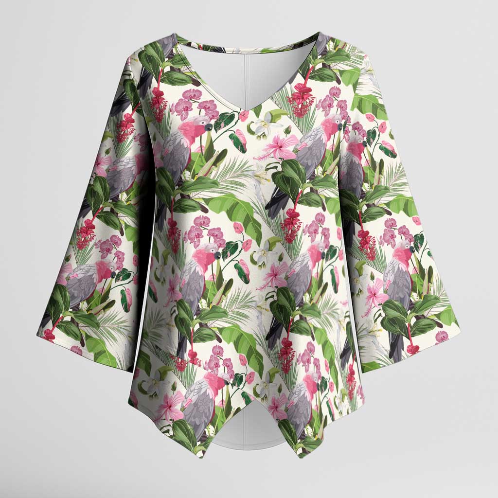Aussie Pink Cockatoo Flowers Seamless Pattern Kimono Sleeve Blouse - Aussie Hoodie
