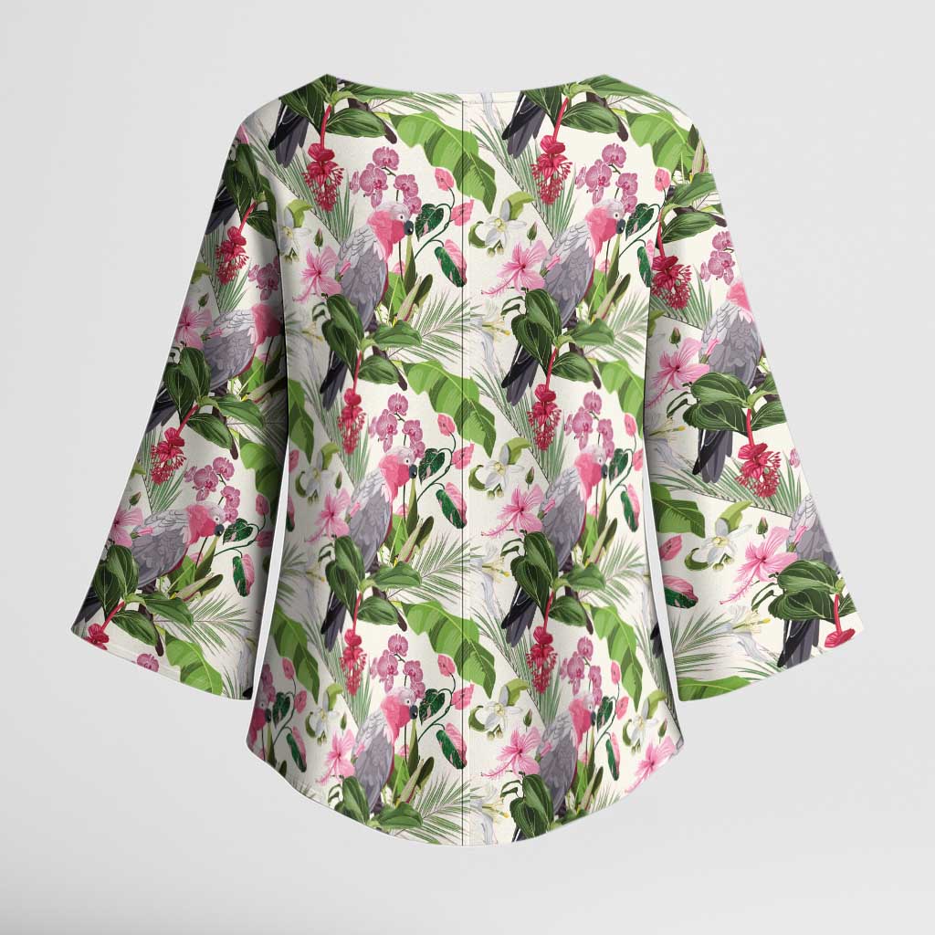 Aussie Pink Cockatoo Flowers Seamless Pattern Kimono Sleeve Blouse - Aussie Hoodie