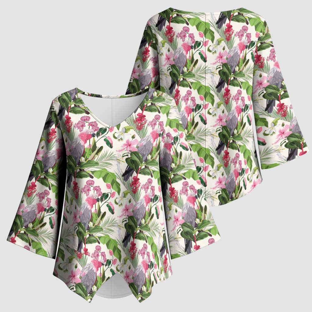 Aussie Pink Cockatoo Flowers Seamless Pattern Kimono Sleeve Blouse - Aussie Hoodie