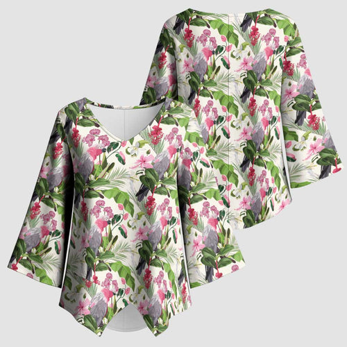 Aussie Pink Cockatoo Flowers Seamless Pattern Kimono Sleeve Blouse - Aussie Hoodie