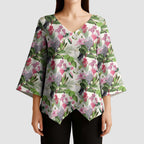 Aussie Pink Cockatoo Flowers Seamless Pattern Kimono Sleeve Blouse - Aussie Hoodie