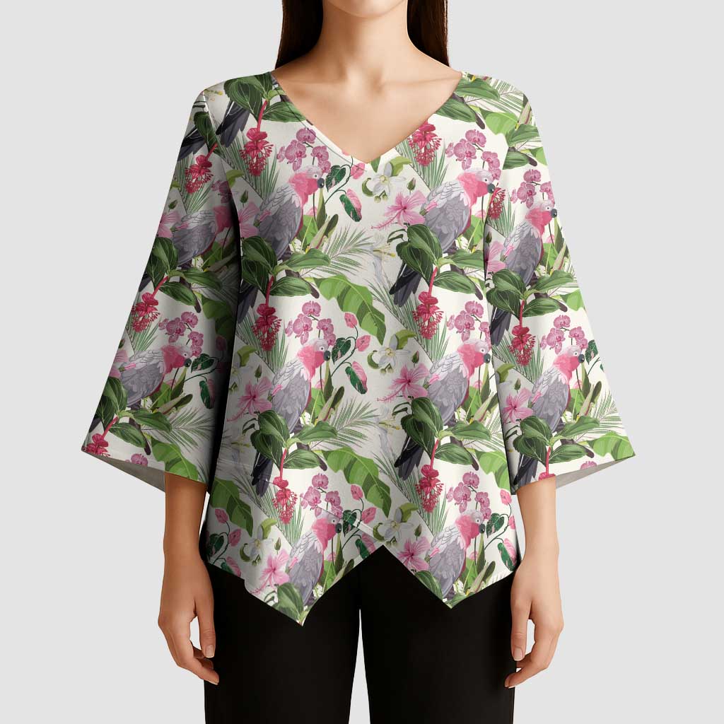 Aussie Pink Cockatoo Flowers Seamless Pattern Kimono Sleeve Blouse - Aussie Hoodie