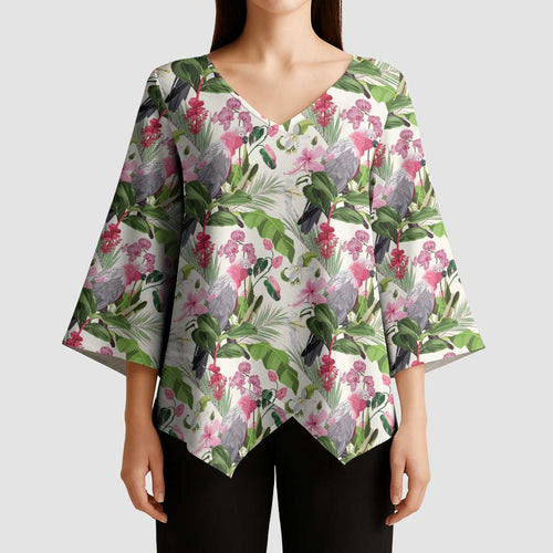 Aussie Pink Cockatoo Flowers Seamless Pattern Kimono Sleeve Blouse - Aussie Hoodie