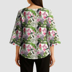 Aussie Pink Cockatoo Flowers Seamless Pattern Kimono Sleeve Blouse - Aussie Hoodie