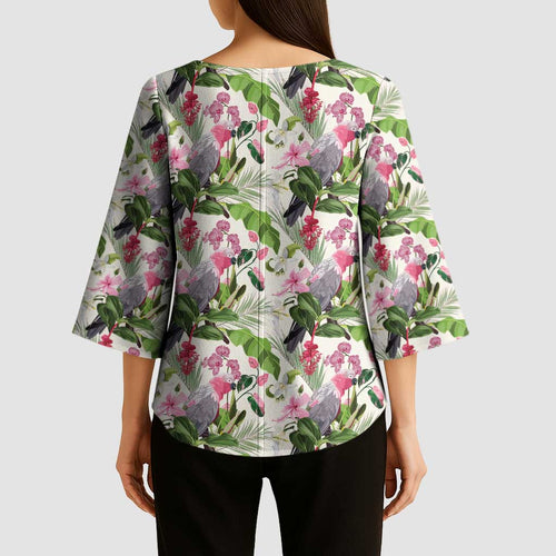 Aussie Pink Cockatoo Flowers Seamless Pattern Kimono Sleeve Blouse - Aussie Hoodie