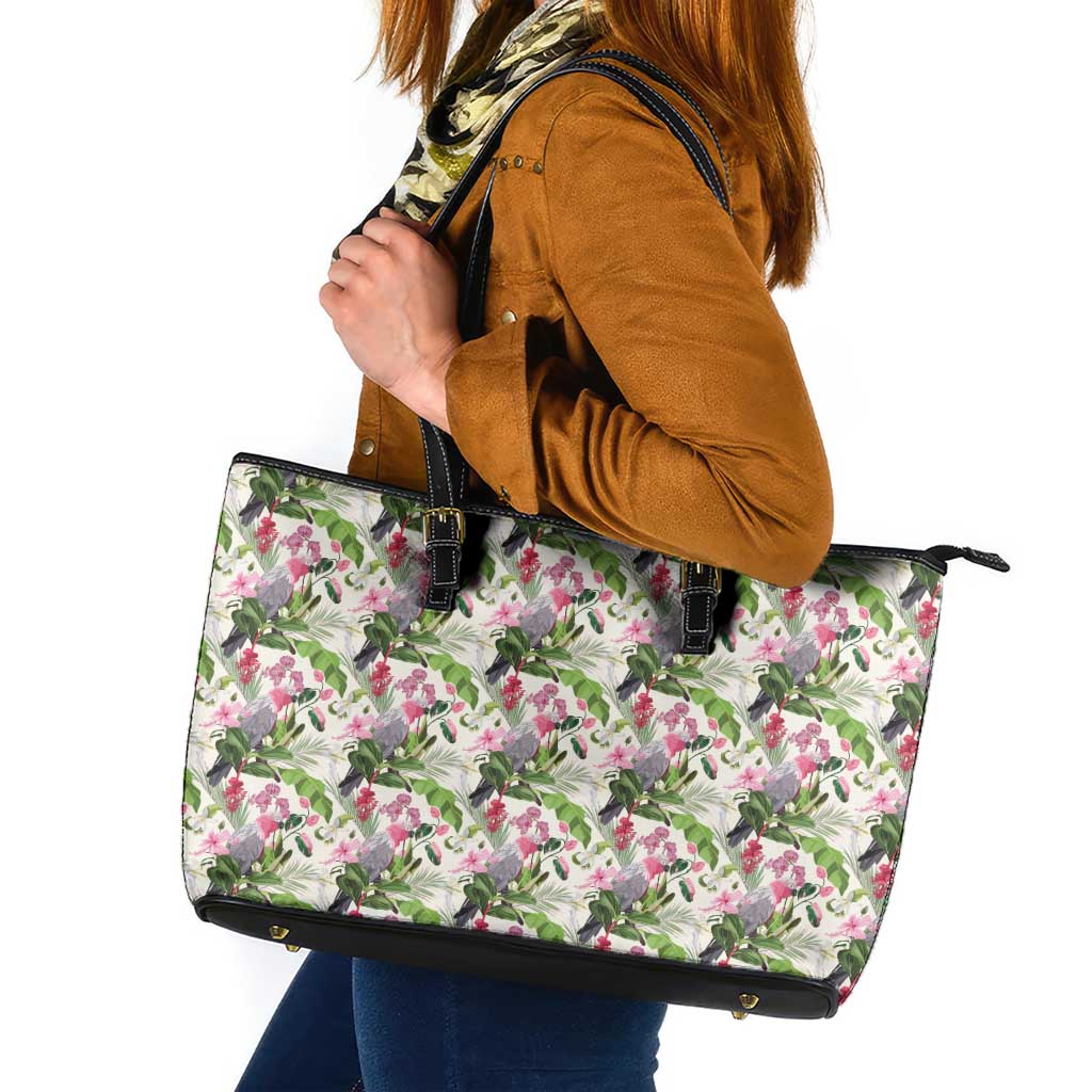 Aussie Pink Cockatoo Flowers Seamless Pattern Leather Tote Bag - Aussie Hoodie