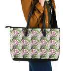 Aussie Pink Cockatoo Flowers Seamless Pattern Leather Tote Bag - Aussie Hoodie
