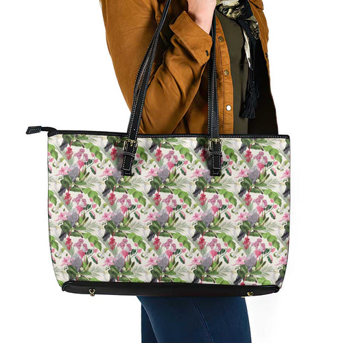 Aussie Pink Cockatoo Flowers Seamless Pattern Leather Tote Bag - Aussie Hoodie
