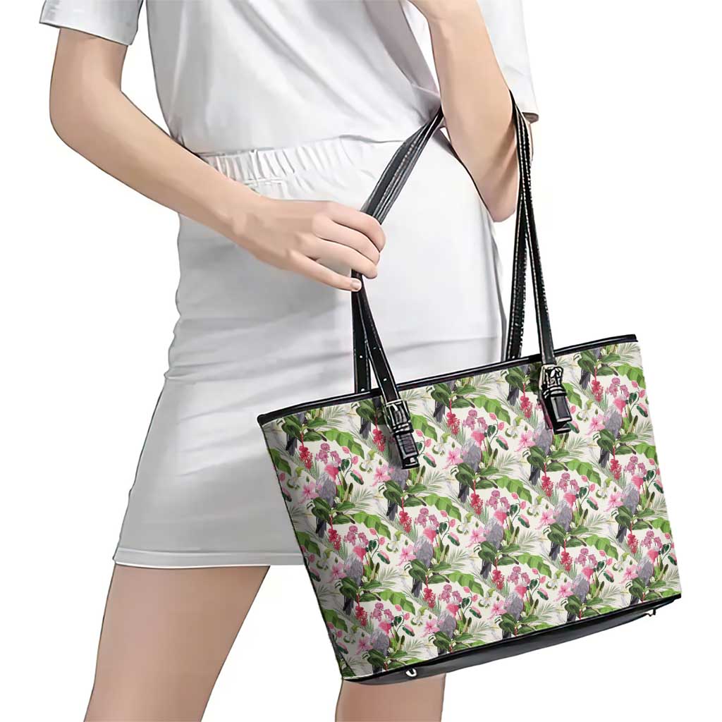 Aussie Pink Cockatoo Flowers Seamless Pattern Leather Tote Bag - Aussie Hoodie