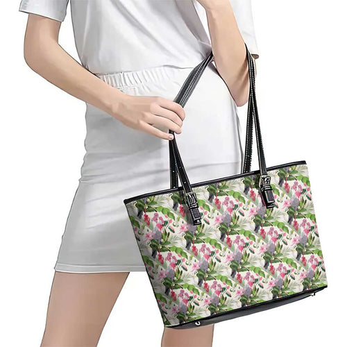 Aussie Pink Cockatoo Flowers Seamless Pattern Leather Tote Bag - Aussie Hoodie