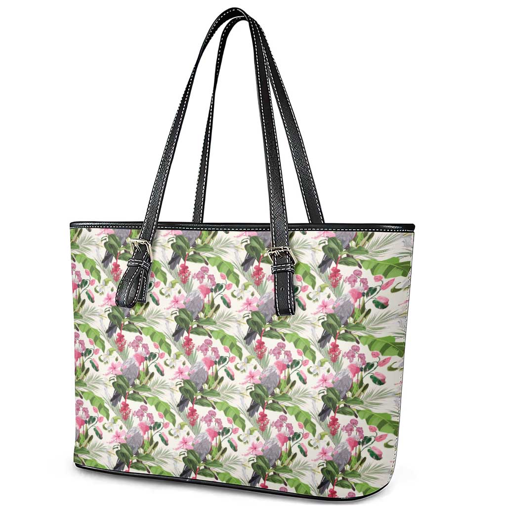 Aussie Pink Cockatoo Flowers Seamless Pattern Leather Tote Bag - Aussie Hoodie