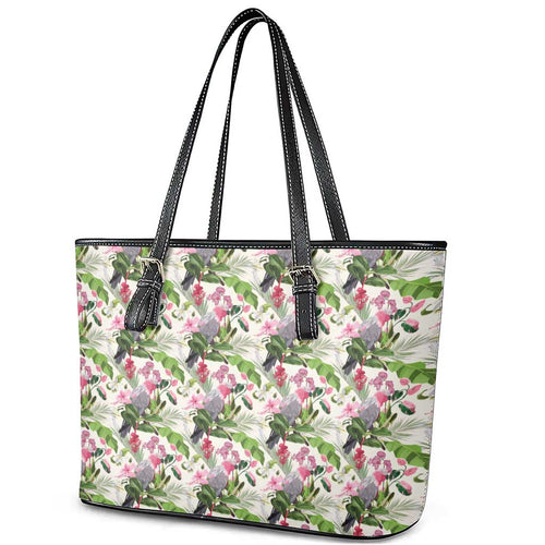 Aussie Pink Cockatoo Flowers Seamless Pattern Leather Tote Bag - Aussie Hoodie