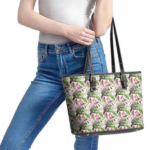 Aussie Pink Cockatoo Flowers Seamless Pattern Leather Tote Bag - Aussie Hoodie