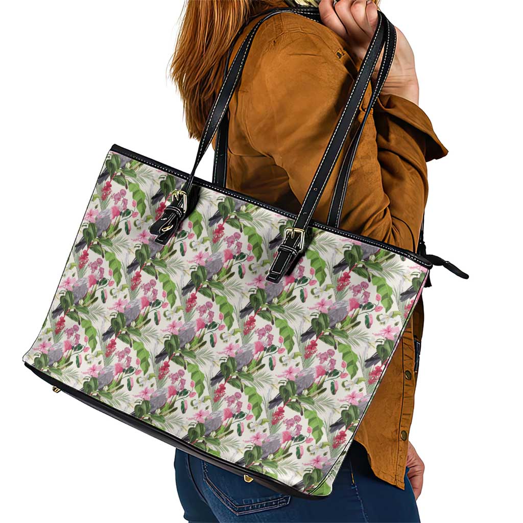 Aussie Pink Cockatoo Flowers Seamless Pattern Leather Tote Bag - Aussie Hoodie