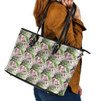 Aussie Pink Cockatoo Flowers Seamless Pattern Leather Tote Bag - Aussie Hoodie