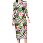 Aussie Pink Cockatoo Flowers Seamless Pattern Long Sleeve Bodycon Dress - Aussie Hoodie
