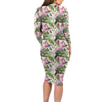 Aussie Pink Cockatoo Flowers Seamless Pattern Long Sleeve Bodycon Dress - Aussie Hoodie