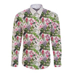 Aussie Pink Cockatoo Flowers Seamless Pattern Long Sleeve Button Shirt - Aussie Hoodie