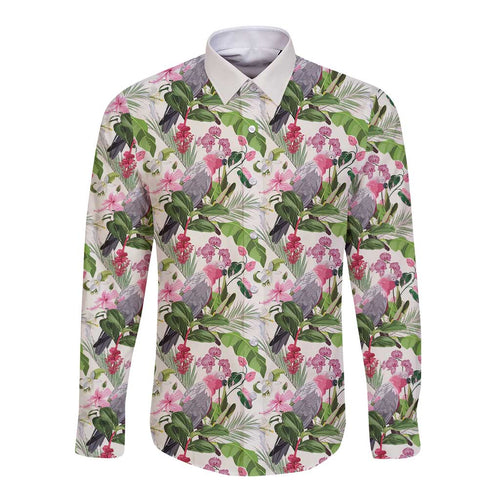 Aussie Pink Cockatoo Flowers Seamless Pattern Long Sleeve Button Shirt - Aussie Hoodie