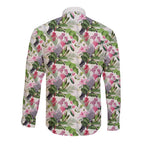 Aussie Pink Cockatoo Flowers Seamless Pattern Long Sleeve Button Shirt - Aussie Hoodie
