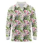 Aussie Pink Cockatoo Flowers Seamless Pattern Long Sleeve Polo Shirt - Aussie Hoodie