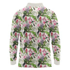 Aussie Pink Cockatoo Flowers Seamless Pattern Long Sleeve Polo Shirt - Aussie Hoodie