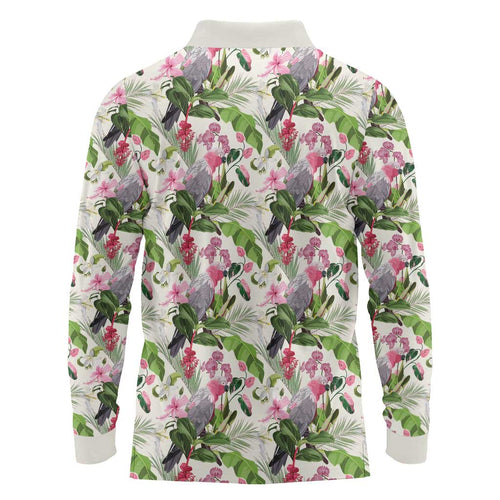 Aussie Pink Cockatoo Flowers Seamless Pattern Long Sleeve Polo Shirt - Aussie Hoodie