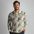 Aussie Pink Cockatoo Flowers Seamless Pattern Long Sleeve Polo Shirt - Aussie Hoodie