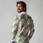 Aussie Pink Cockatoo Flowers Seamless Pattern Long Sleeve Polo Shirt - Aussie Hoodie