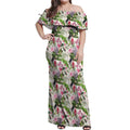 Aussie Pink Cockatoo Flowers Seamless Pattern Off Shoulder Maxi Dress - Aussie Hoodie