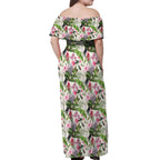 Aussie Pink Cockatoo Flowers Seamless Pattern Off Shoulder Maxi Dress - Aussie Hoodie