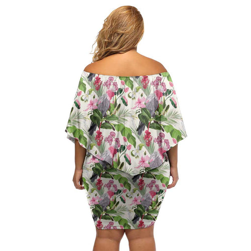Aussie Pink Cockatoo Flowers Seamless Pattern Off Shoulder Short Dress - Aussie Hoodie