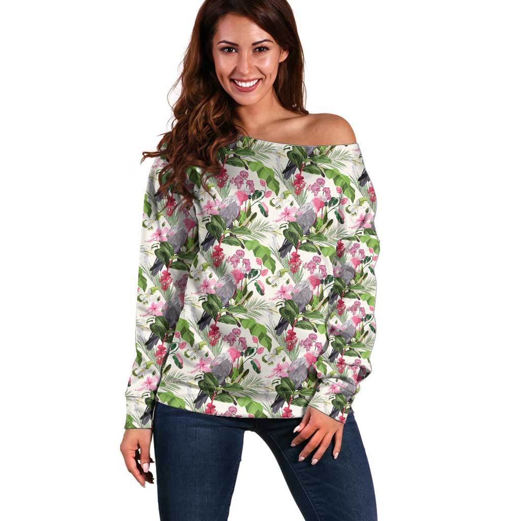 Aussie Pink Cockatoo Flowers Seamless Pattern Off Shoulder Sweater - Aussie Hoodie