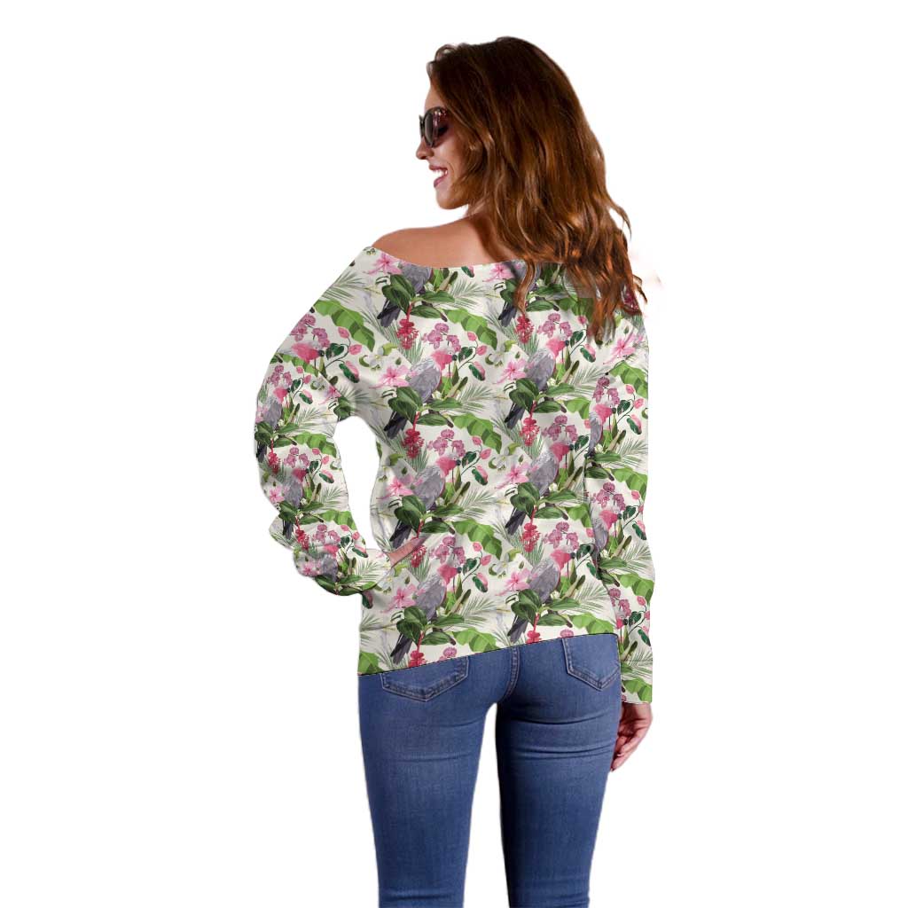 Aussie Pink Cockatoo Flowers Seamless Pattern Off Shoulder Sweater - Aussie Hoodie