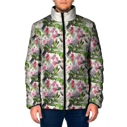 Aussie Pink Cockatoo Flowers Seamless Pattern Padded Jacket - Aussie Hoodie