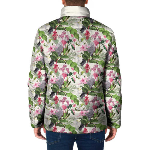 Aussie Pink Cockatoo Flowers Seamless Pattern Padded Jacket - Aussie Hoodie