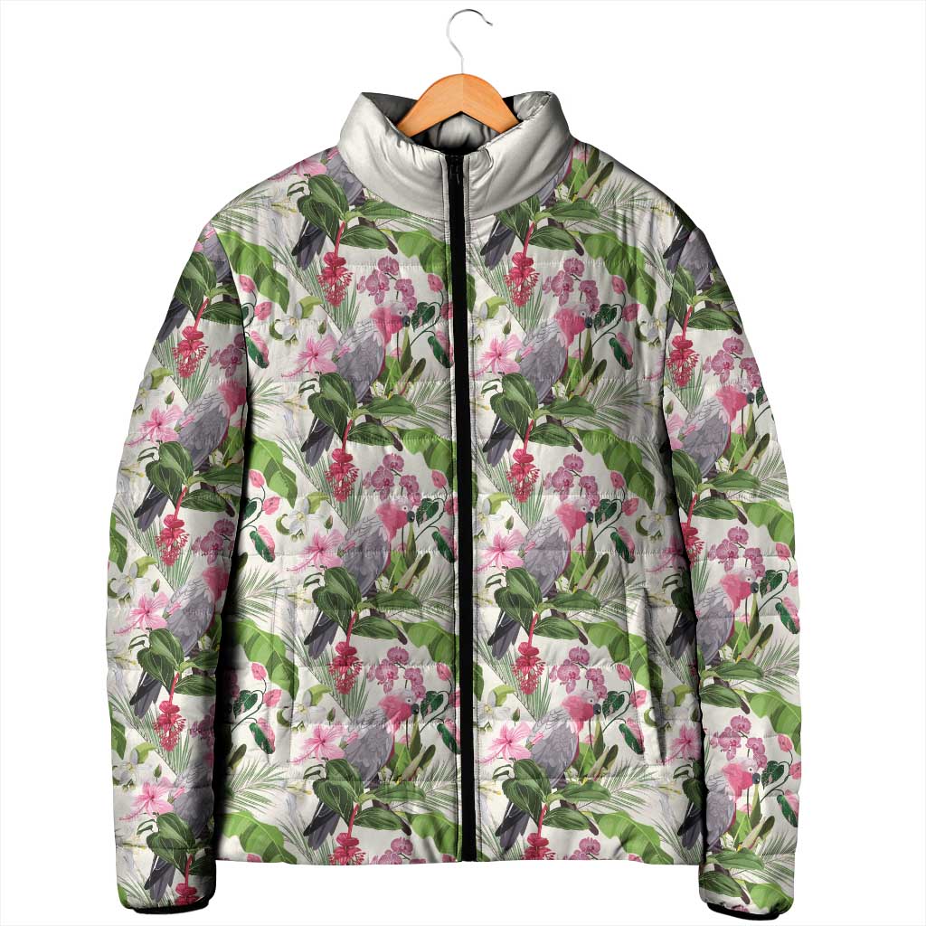 Aussie Pink Cockatoo Flowers Seamless Pattern Padded Jacket - Aussie Hoodie