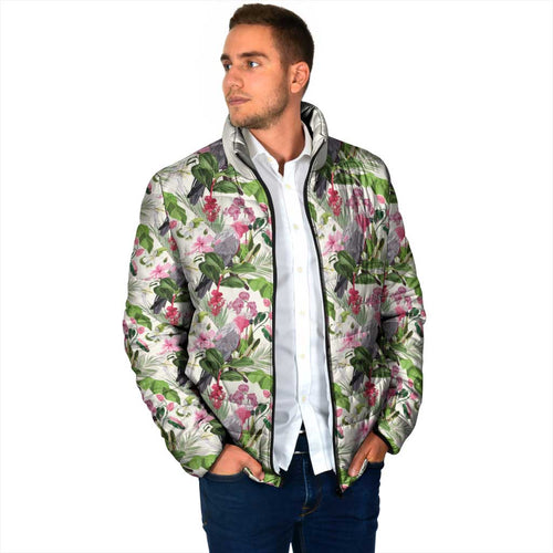 Aussie Pink Cockatoo Flowers Seamless Pattern Padded Jacket - Aussie Hoodie