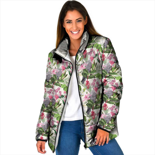 Aussie Pink Cockatoo Flowers Seamless Pattern Padded Jacket - Aussie Hoodie
