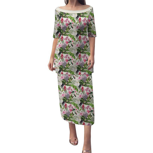 Aussie Pink Cockatoo Flowers Seamless Pattern Puletasi - Aussie Hoodie