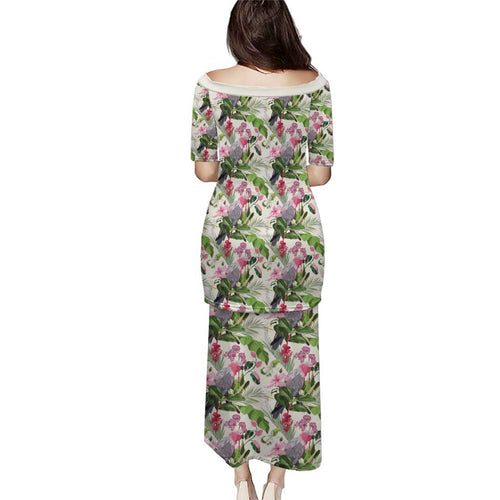 Aussie Pink Cockatoo Flowers Seamless Pattern Puletasi - Aussie Hoodie