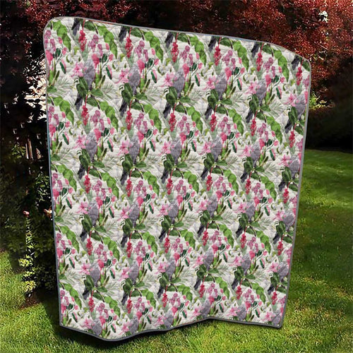 Aussie Pink Cockatoo Flowers Seamless Pattern Quilt - Aussie Hoodie