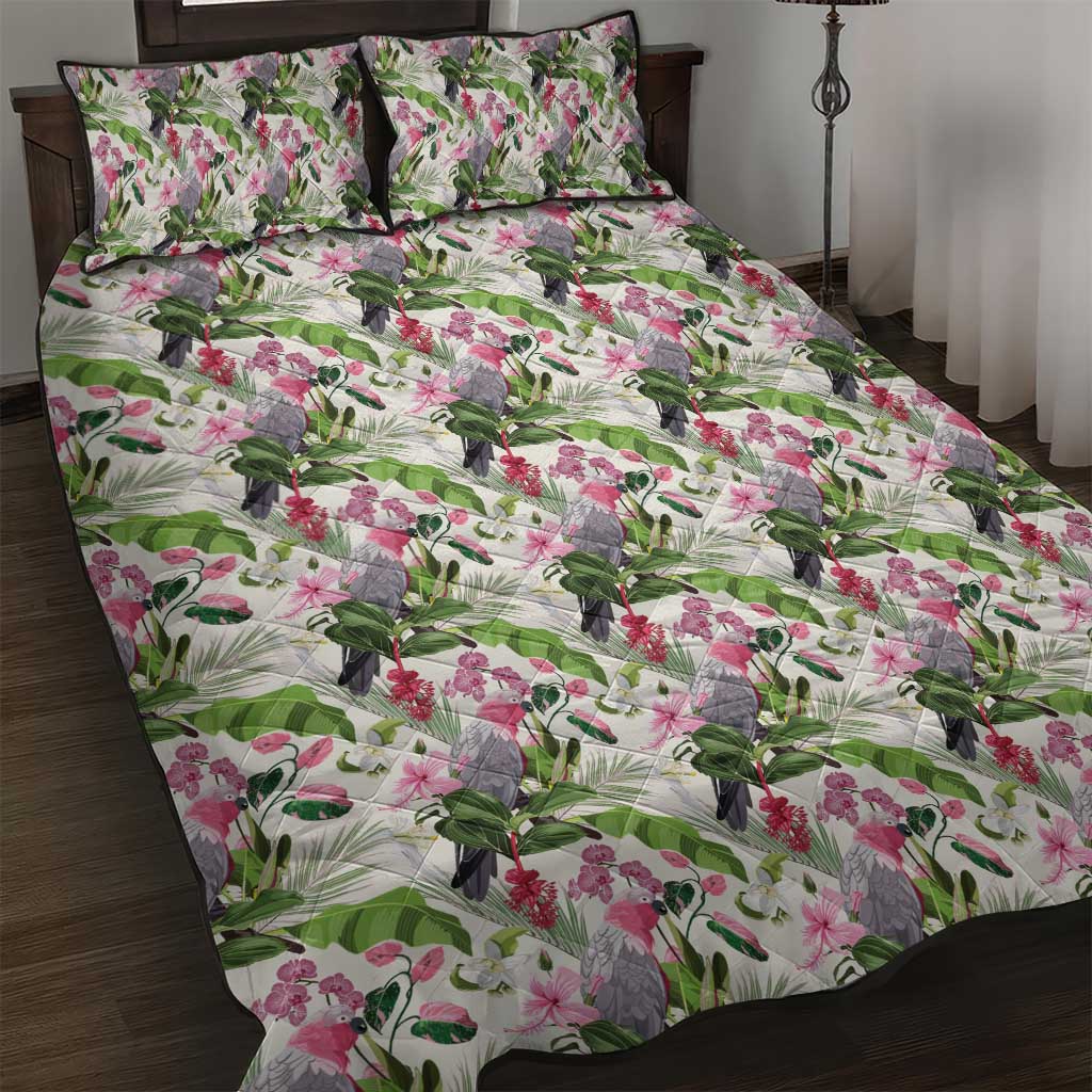 Aussie Pink Cockatoo Flowers Seamless Pattern Quilt Bed Set - Aussie Hoodie