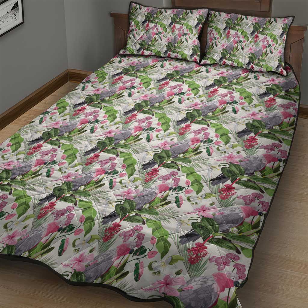 Aussie Pink Cockatoo Flowers Seamless Pattern Quilt Bed Set - Aussie Hoodie